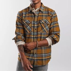 Brixton Bowery Men’s Plaid Flannel Button Down Shirt “Lion” Brown (M)